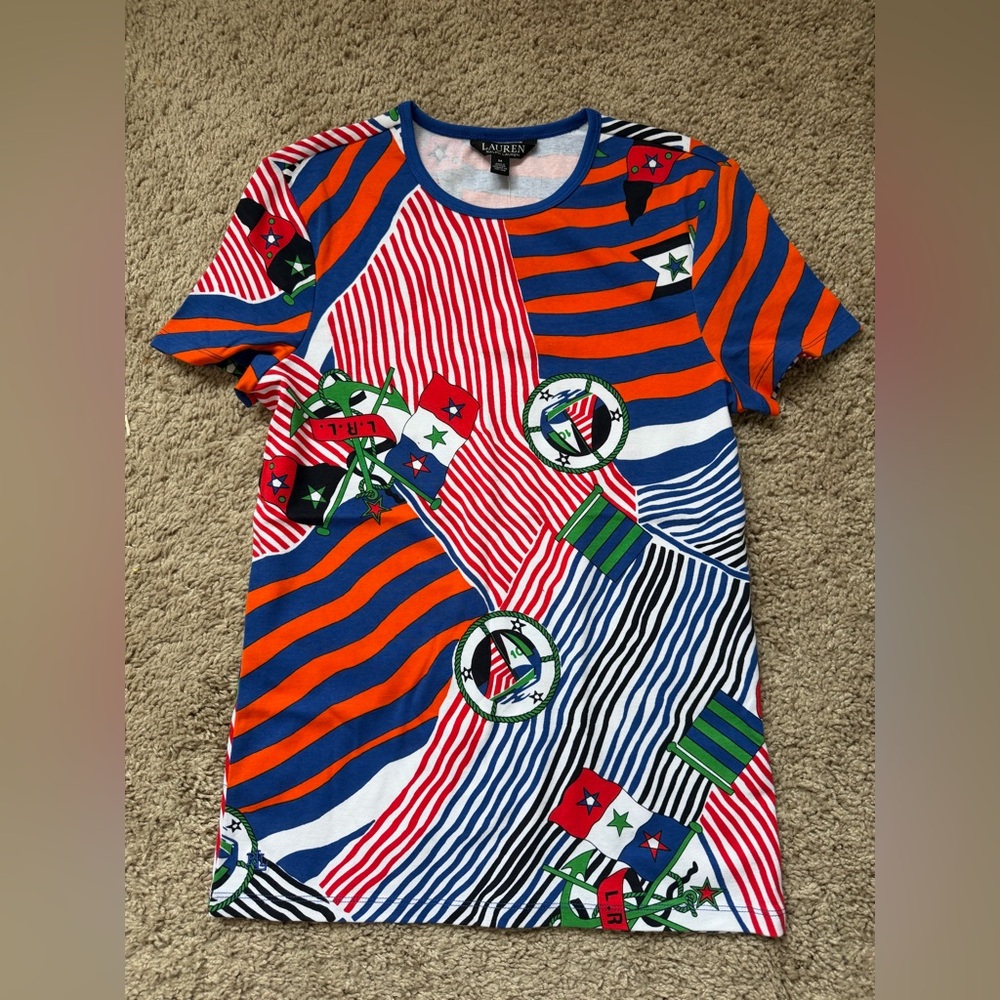 Lauren Ralph Lauren Multicolor Striped Flag Graphic Tee